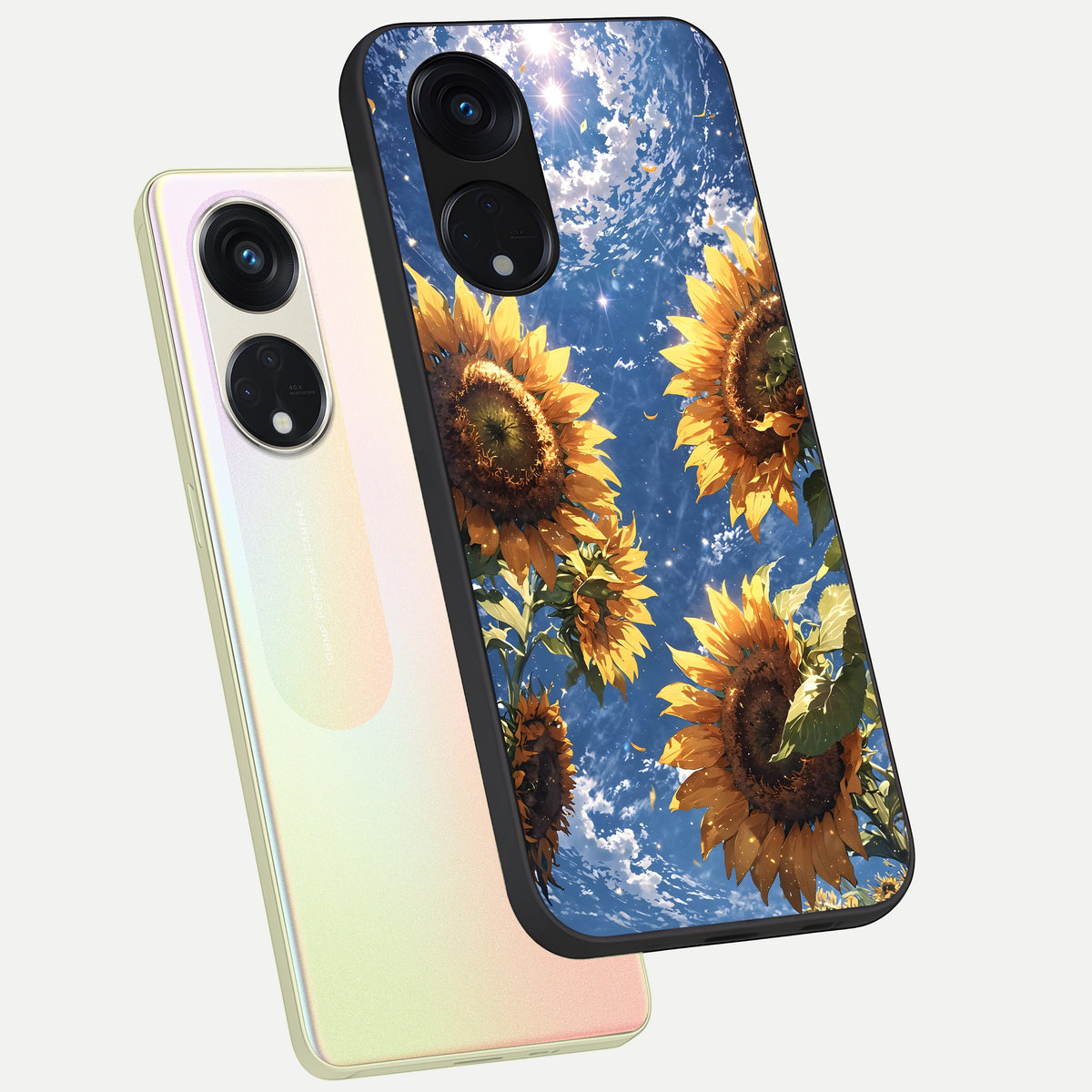  Heavenly Sunflower Rise phone case For Oppo Reno 8T 5G showing premium glass back cover with detailed artwork