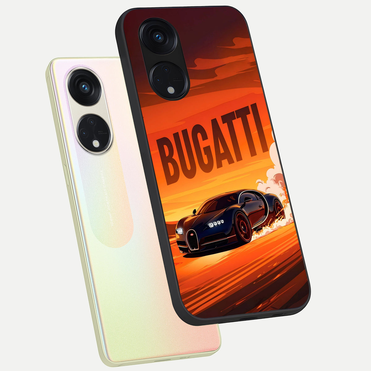  Inferno Bugatti Storm phone case For Oppo Reno 8T 5G showing premium glass back cover with detailed artwork