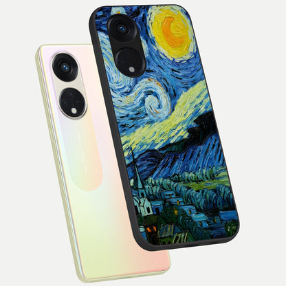  Inspired Van Gogh Art phone case For Oppo Reno 8T 5G showing premium glass back cover with detailed artwork