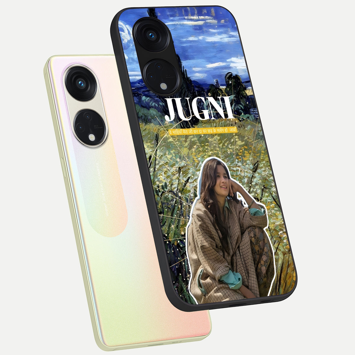  Jugni Soul Vibes phone case For Oppo Reno 8T 5G showing premium glass back cover with detailed artwork