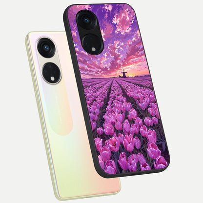  Lavender Dream Skies phone case For Oppo Reno 8T 5G showing premium glass back cover with detailed artwork