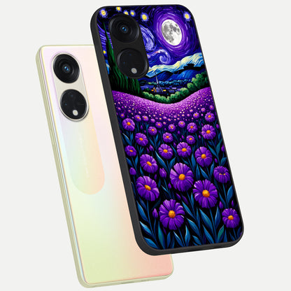  Lavender Moon Field phone case For Oppo Reno 8T 5G showing premium glass back cover with detailed artwork