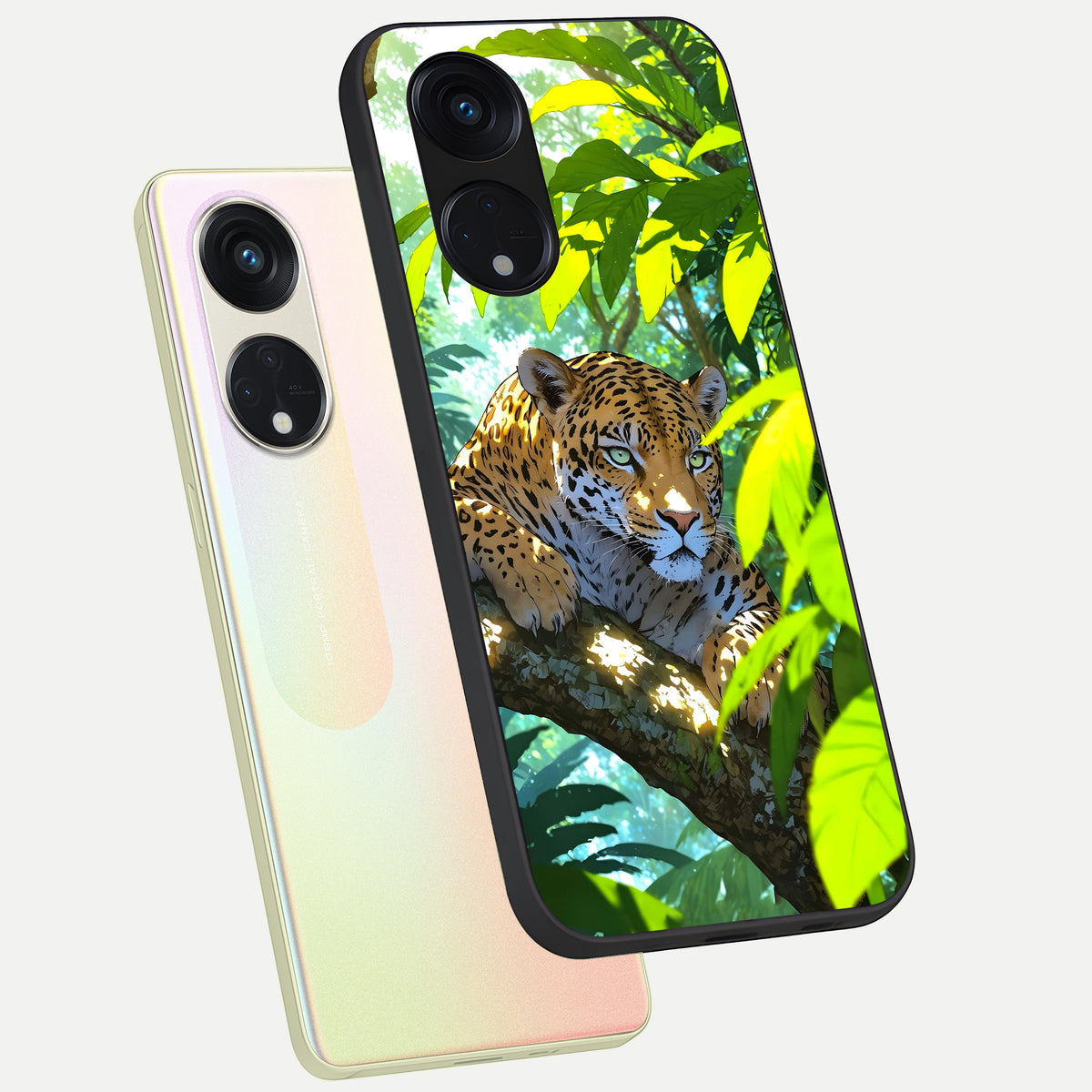 Leopard in Jungle phone case For Oppo Reno 8T 5G showing premium glass back cover with detailed artwork