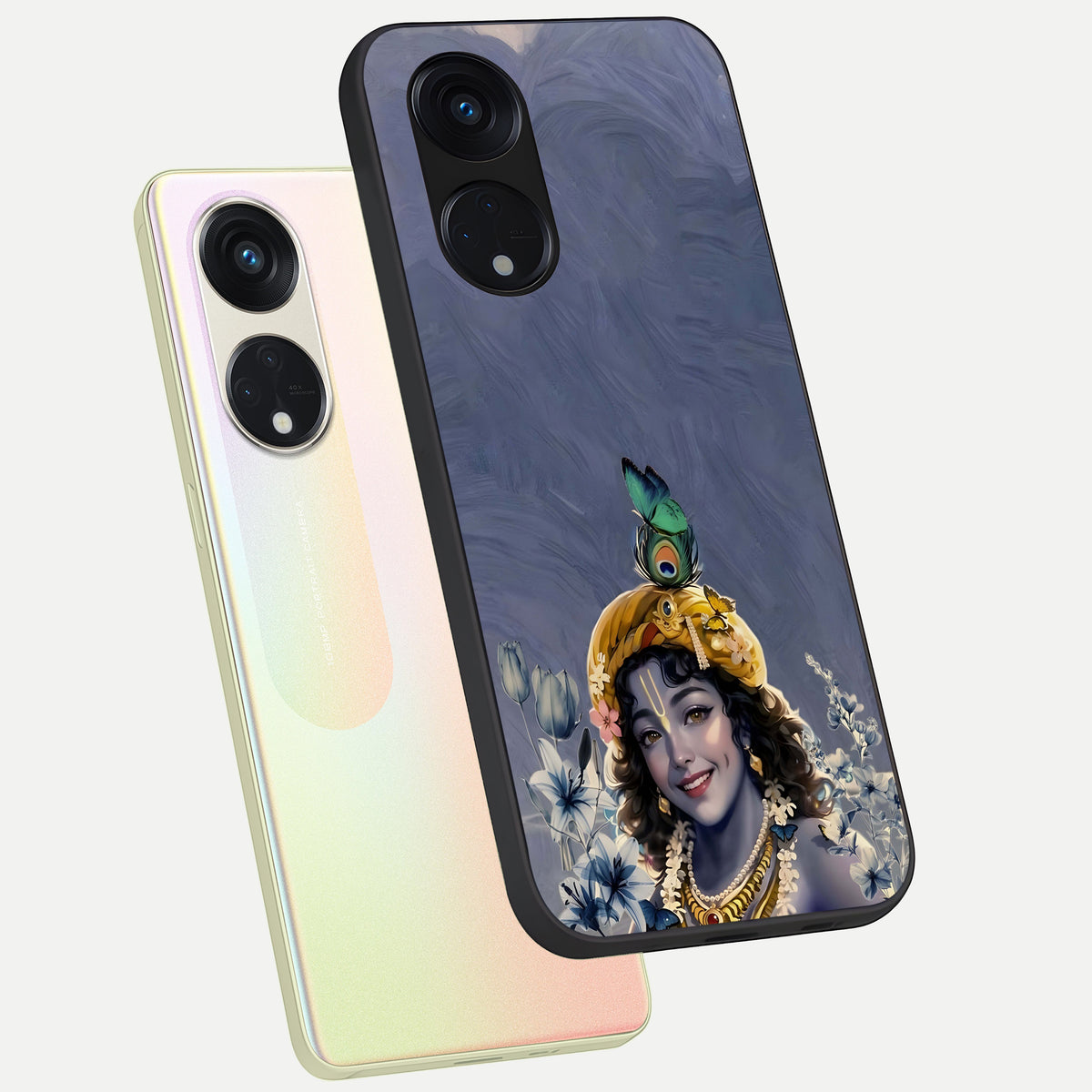  Lord Krishna phone case For Oppo Reno 8T 5G showing premium glass back cover with detailed artwork
