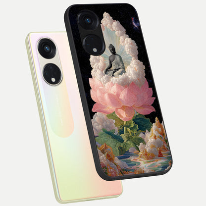  Lotus Divine Peace phone case For Oppo Reno 8T 5G showing premium glass back cover with detailed artwork