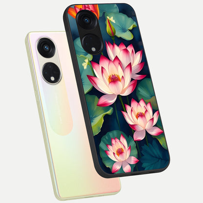  Lotus Dream Serenity phone case For Oppo Reno 8T 5G showing premium glass back cover with detailed artwork