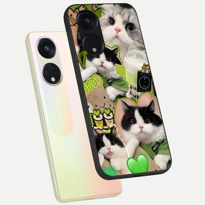  Matcha Cats Mood phone case For Oppo Reno 8T 5G showing premium glass back cover with detailed artwork