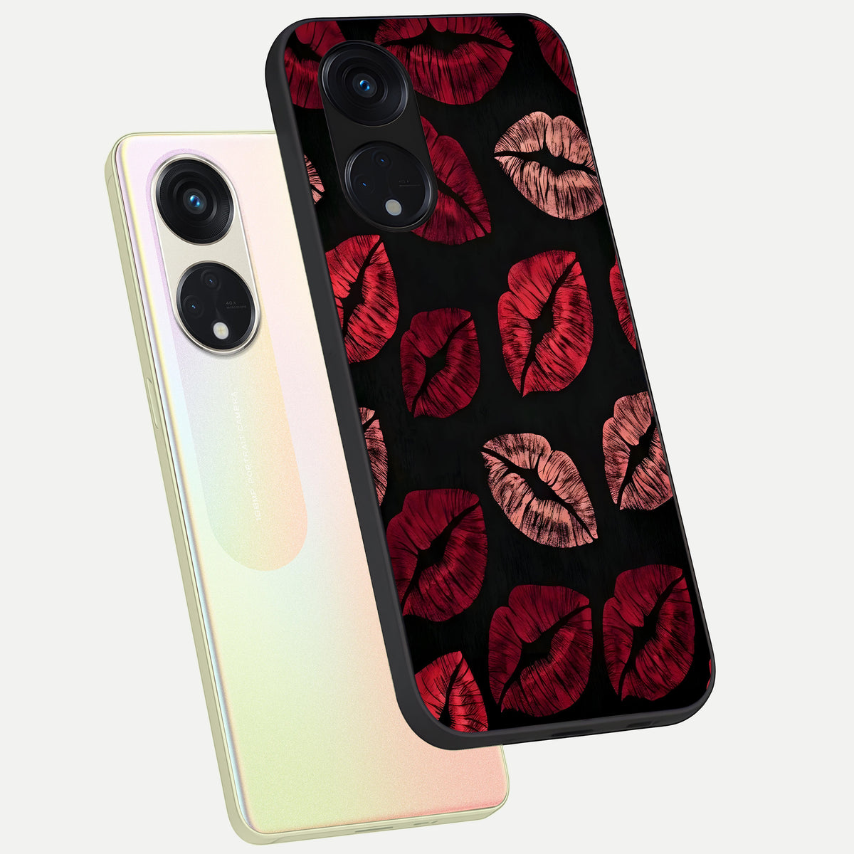  Midnight Kiss Love phone case For Oppo Reno 8T 5G showing premium glass back cover with detailed artwork
