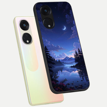  Midnight Lake Peace phone case For Oppo Reno 8T 5G showing premium glass back cover with detailed artwork