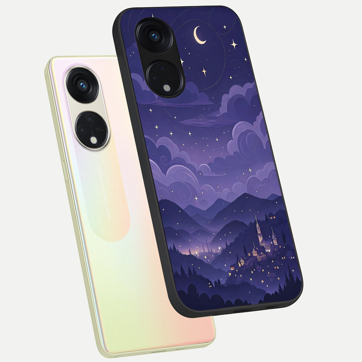  Minimal Night View phone case For Oppo Reno 8T 5G showing premium glass back cover with detailed artwork