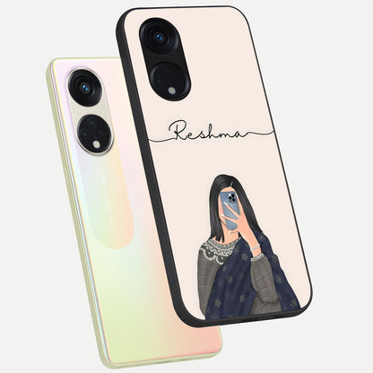  Mirror Mood Muse With Custom Name phone case For Oppo Reno 8T 5G showing premium glass back cover with detailed artwork