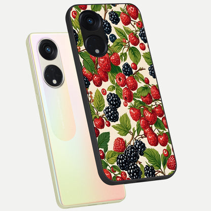  Mixed Berry Collage phone case For Oppo Reno 8T 5G showing premium glass back cover with detailed artwork
