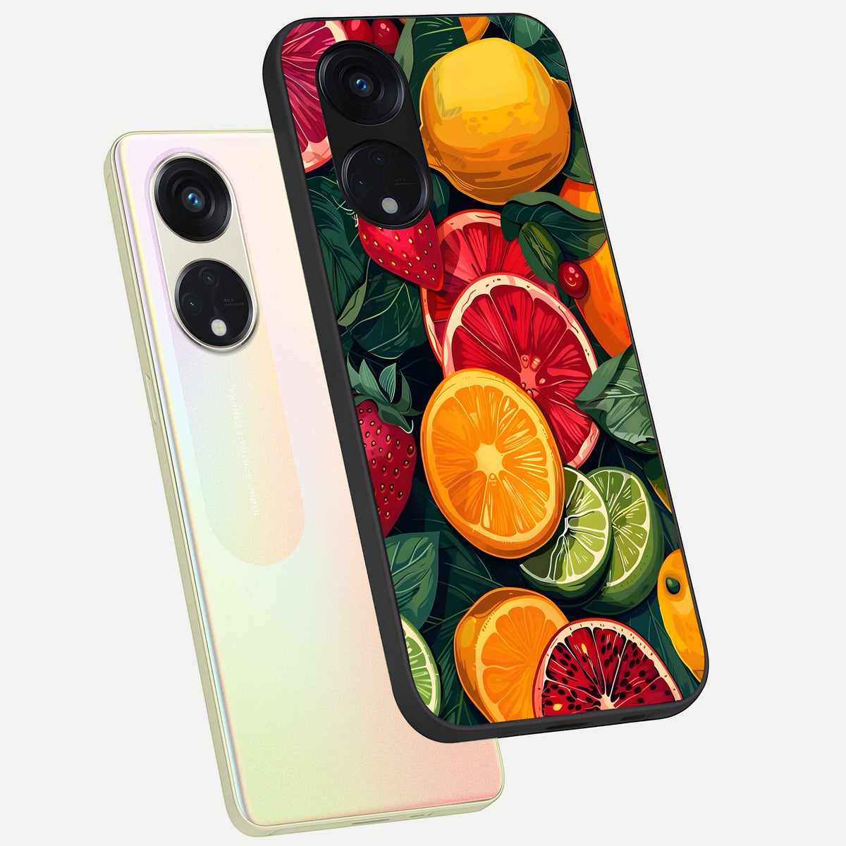  Multiple Fruits phone case For Oppo Reno 8T 5G showing premium glass back cover with detailed artwork