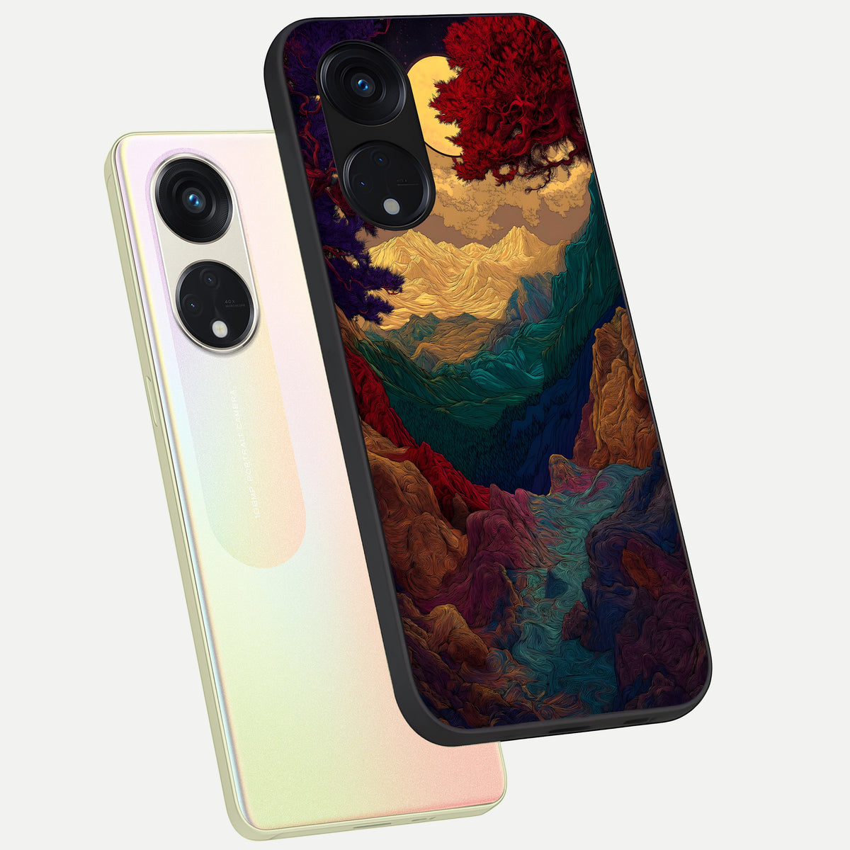  Mystic Valley Light phone case For Oppo Reno 8T 5G showing premium glass back cover with detailed artwork
