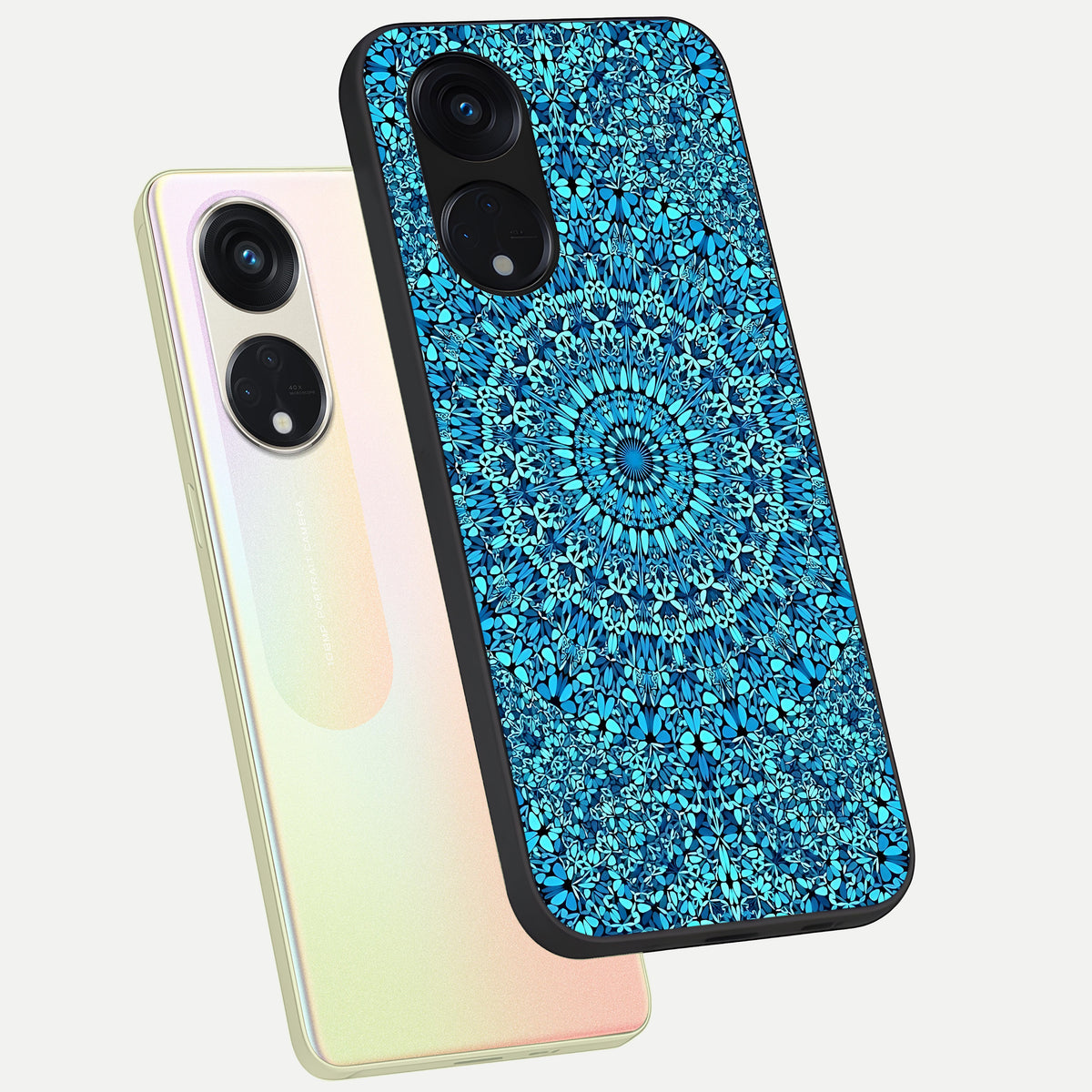  Ocean Bloom Mandala phone case For Oppo Reno 8T 5G showing premium glass back cover with detailed artwork