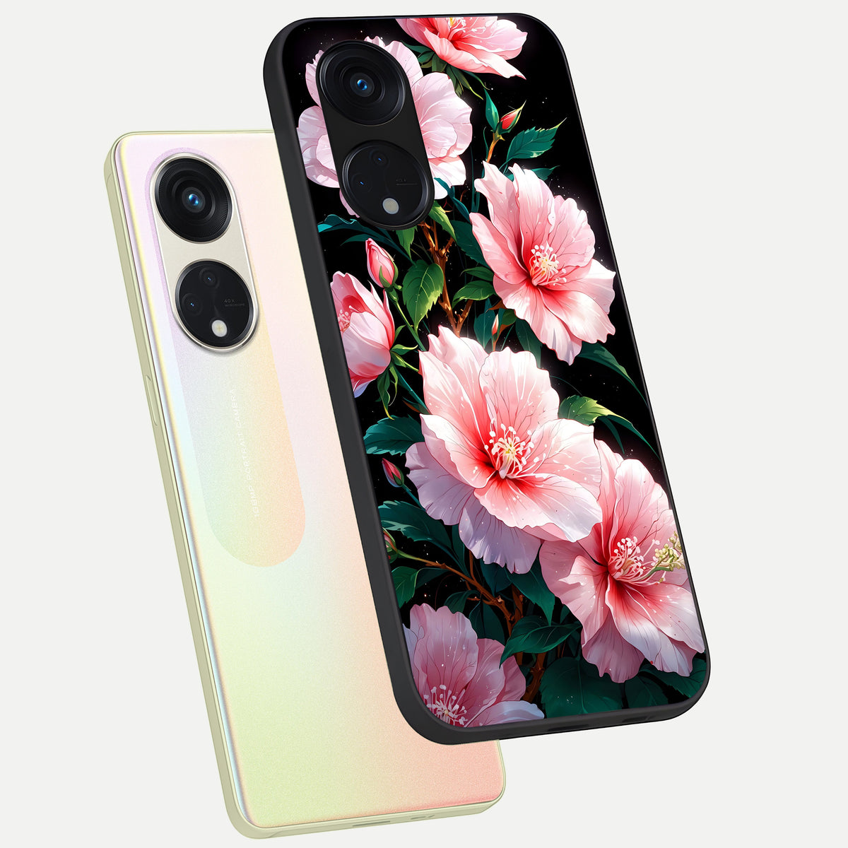  Peach Flower phone case For Oppo Reno 8T 5G showing premium glass back cover with detailed artwork