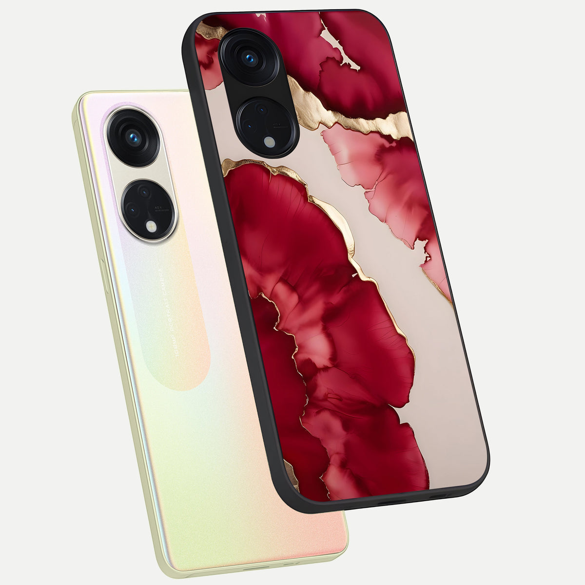  Pink And White Marble phone case For Oppo Reno 8T 5G showing premium glass back cover with detailed artwork