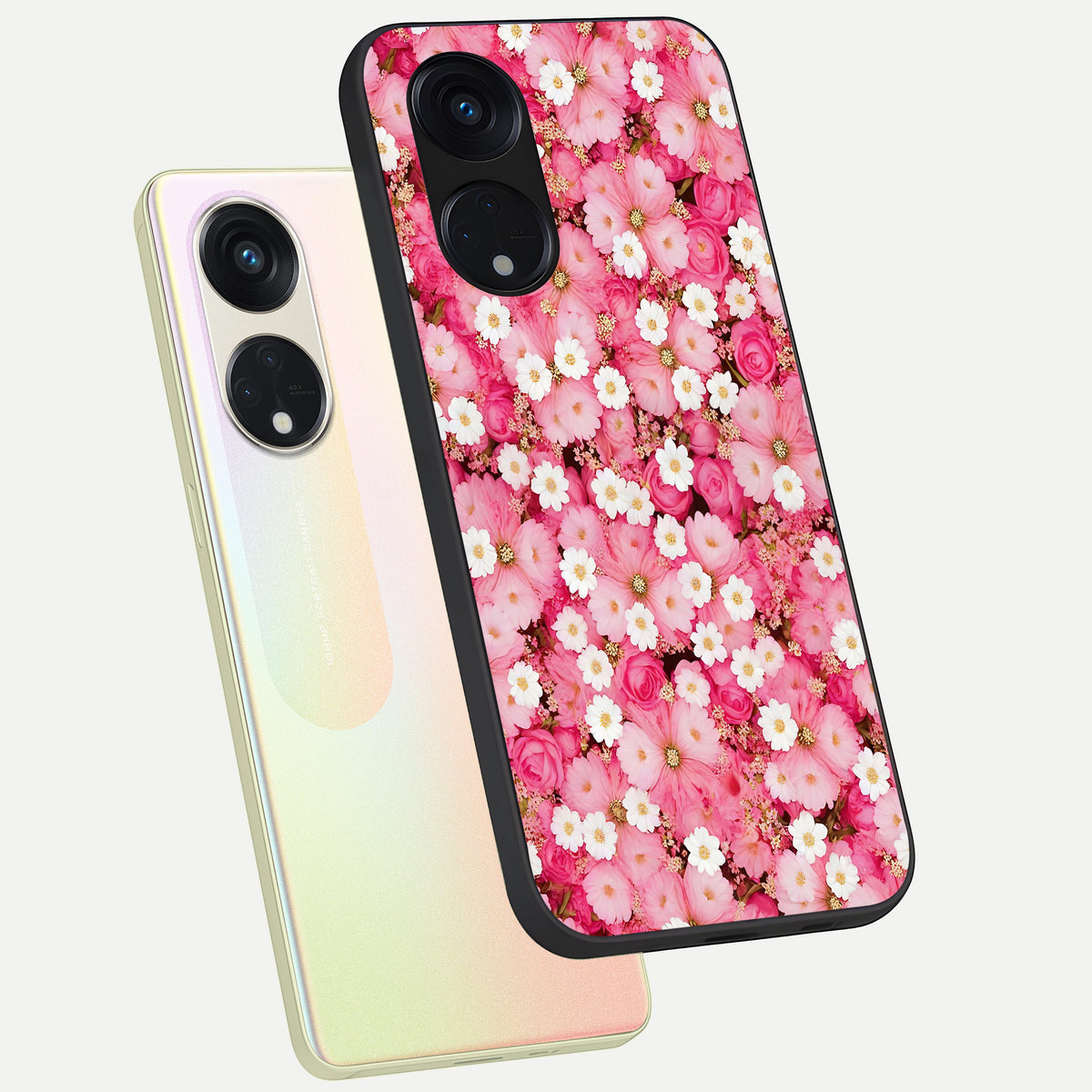  Pink Daisy Bliss phone case For Oppo Reno 8T 5G showing premium glass back cover with detailed artwork
