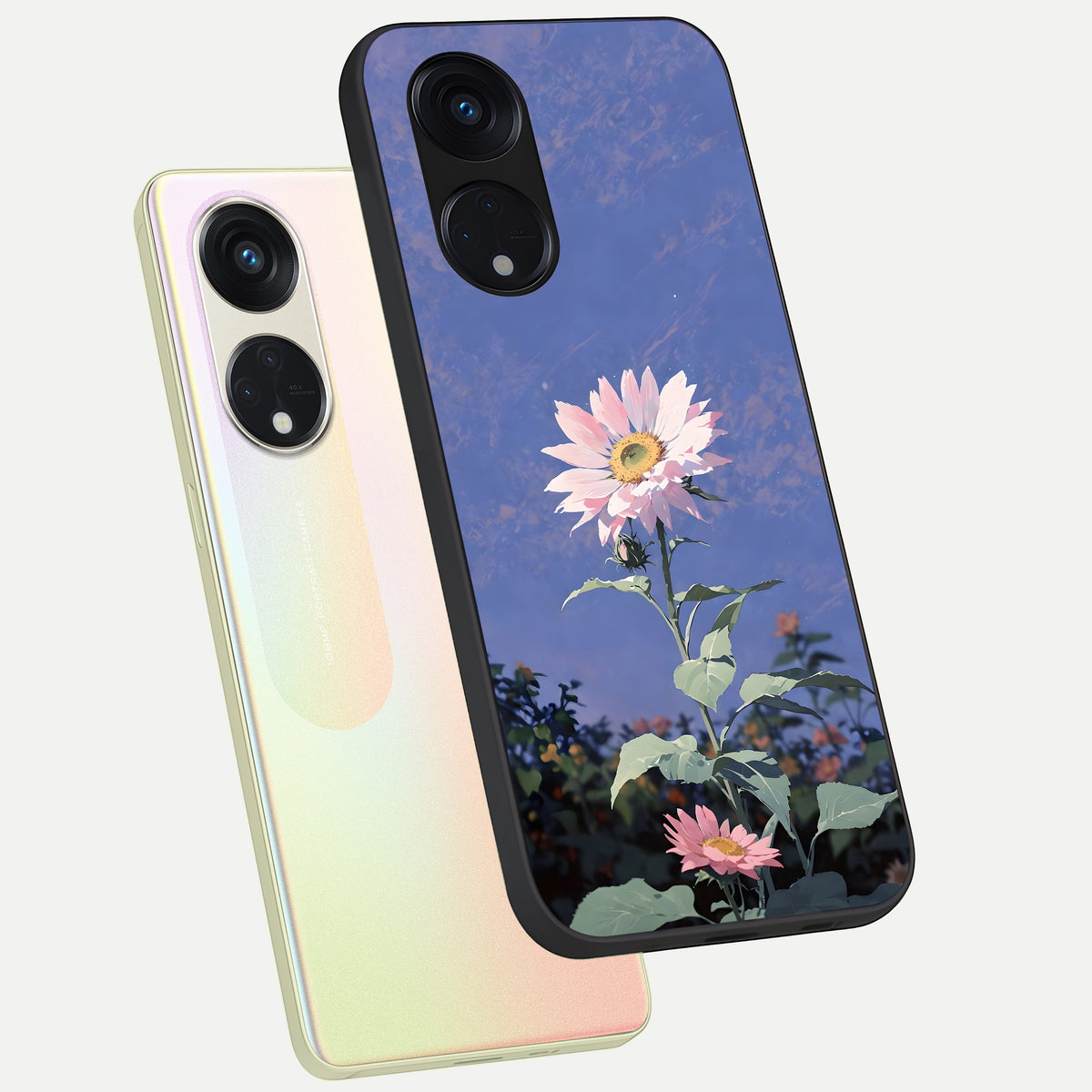  Pink Shells Outline phone case For Oppo Reno 8T 5G showing premium glass back cover with detailed artwork