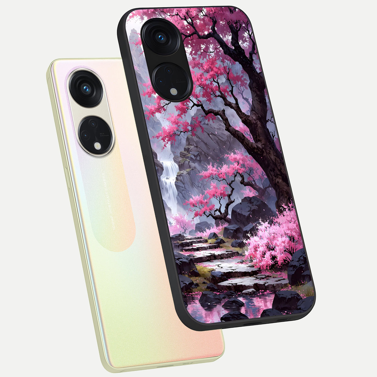  Pink Sunflower Glow phone case For Oppo Reno 8T 5G showing premium glass back cover with detailed artwork
