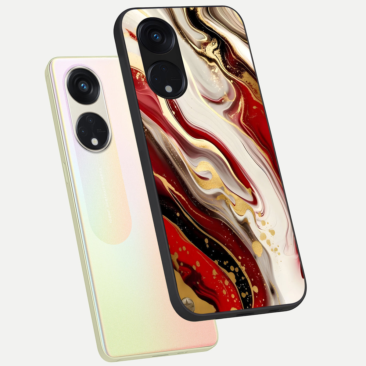  Red And White Marble phone case For Oppo Reno 8T 5G showing premium glass back cover with detailed artwork