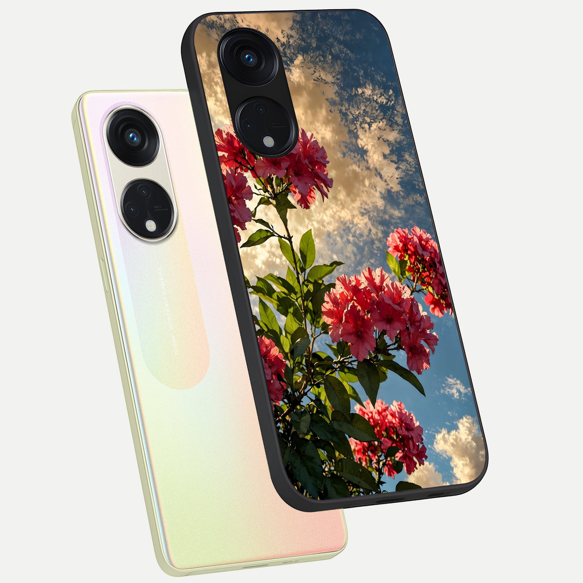  Red Bloom Skies phone case For Oppo Reno 8T 5G showing premium glass back cover with detailed artwork
