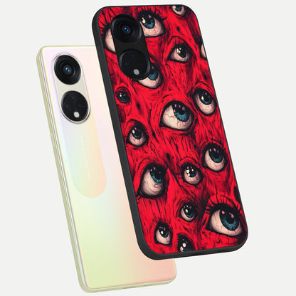  Red Eyes Pattern phone case For Oppo Reno 8T 5G showing premium glass back cover with detailed artwork