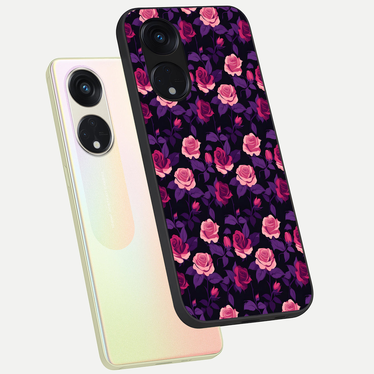  Rose Garden Twilight phone case For Oppo Reno 8T 5G showing premium glass back cover with detailed artwork