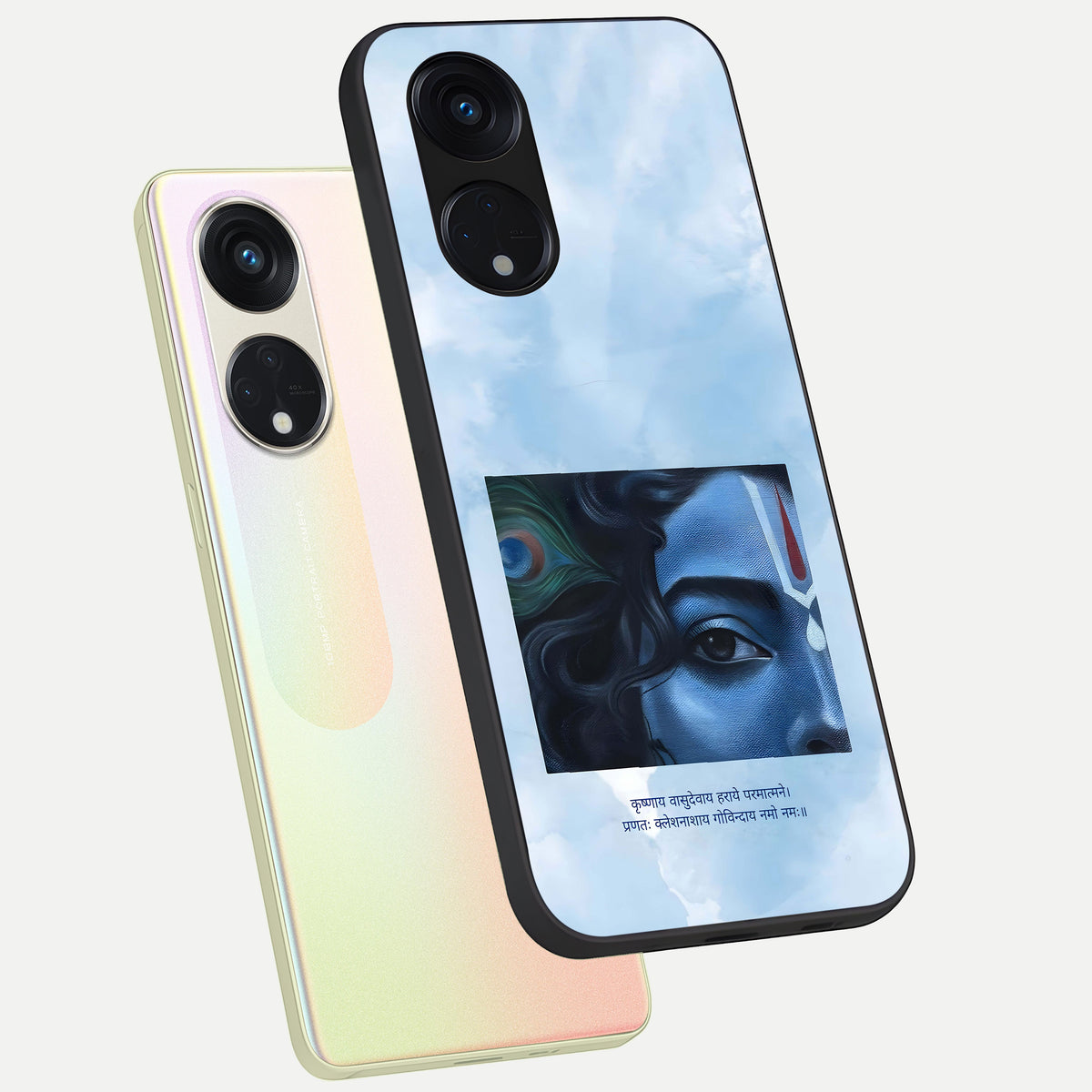  Spiritual Krishna phone case For Oppo Reno 8T 5G showing premium glass back cover with detailed artwork