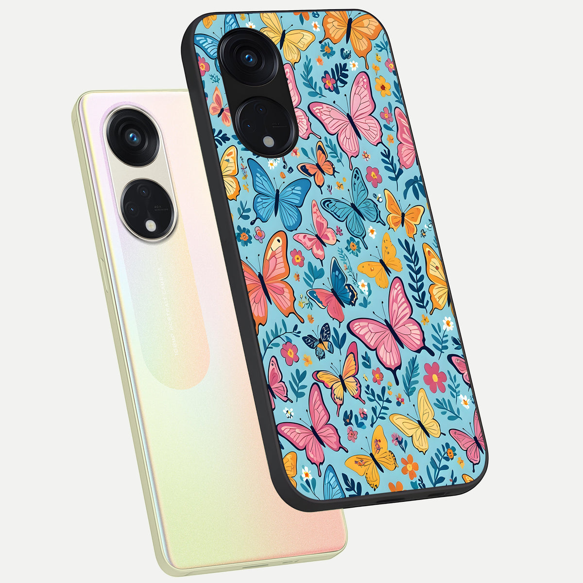  Spring Wing Garden phone case For Oppo Reno 8T 5G showing premium glass back cover with detailed artwork