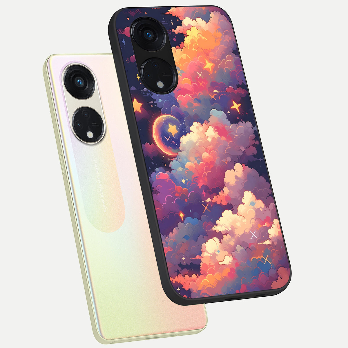  Starlit Dream Clouds phone case For Oppo Reno 8T 5G showing premium glass back cover with detailed artwork