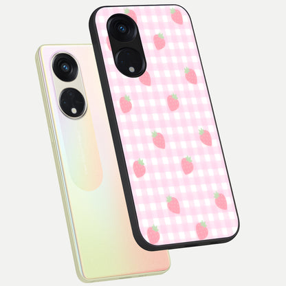  Strawberry Picnic Love phone case For Oppo Reno 8T 5G showing premium glass back cover with detailed artwork