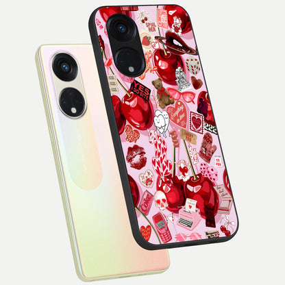  Sweet Cherry Chaos phone case For Oppo Reno 8T 5G showing premium glass back cover with detailed artwork