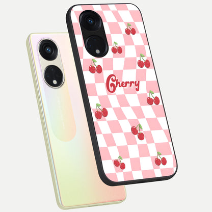  Sweet Cherry Vibes phone case For Oppo Reno 8T 5G showing premium glass back cover with detailed artwork
