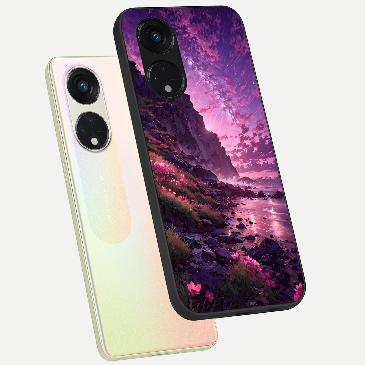  Twilight Blossom Coast phone case For Oppo Reno 8T 5G showing premium glass back cover with detailed artwork