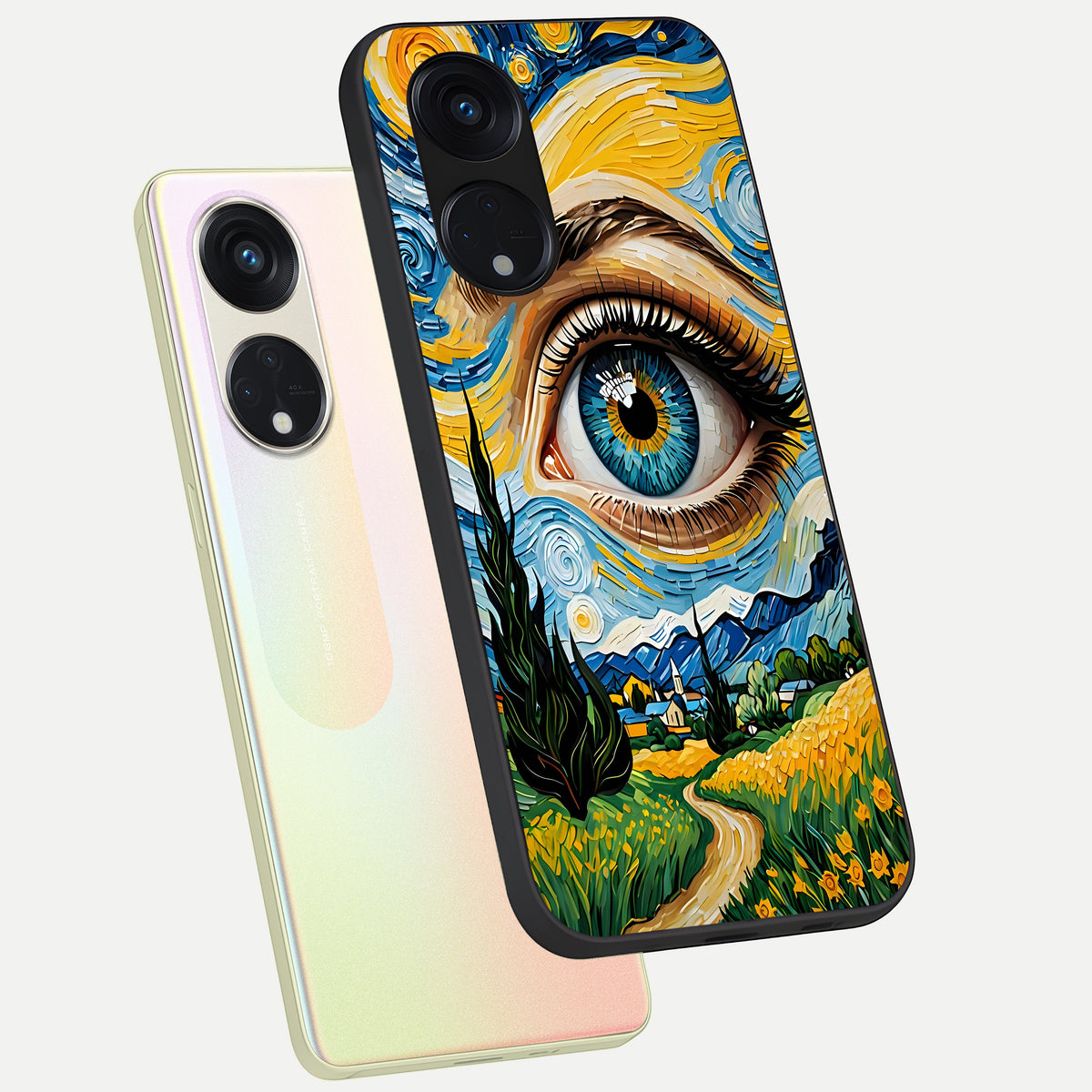  Van Gogh Eye phone case For Oppo Reno 8T 5G showing premium glass back cover with detailed artwork