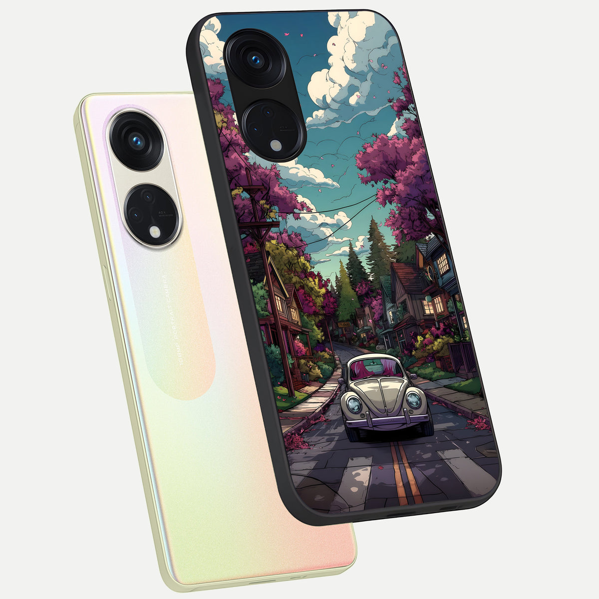  Vintage Street Drive phone case For Oppo Reno 8T 5G showing premium glass back cover with detailed artwork