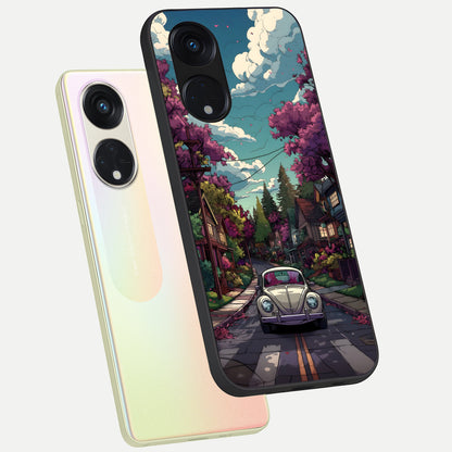 Vintage Street Drive phone case For Oppo Reno 8T 5G showing premium glass back cover with detailed artwork