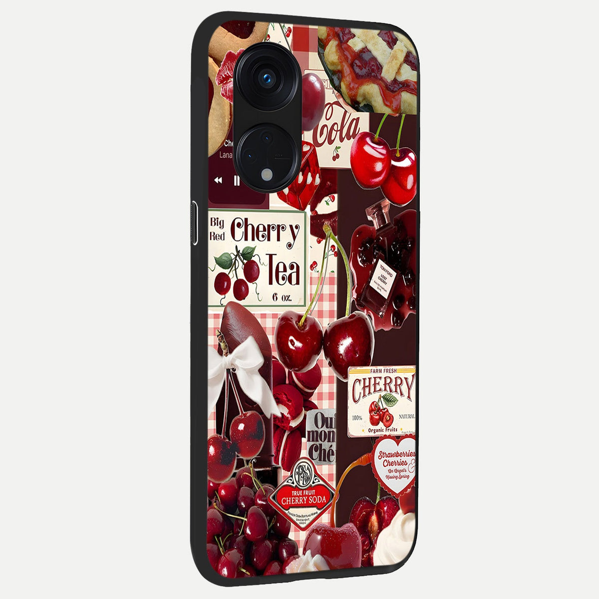  Aesthetic Cherry Tea back cover For Oppo Reno 8T 5G slim fit glass case with vibrant aesthetic design