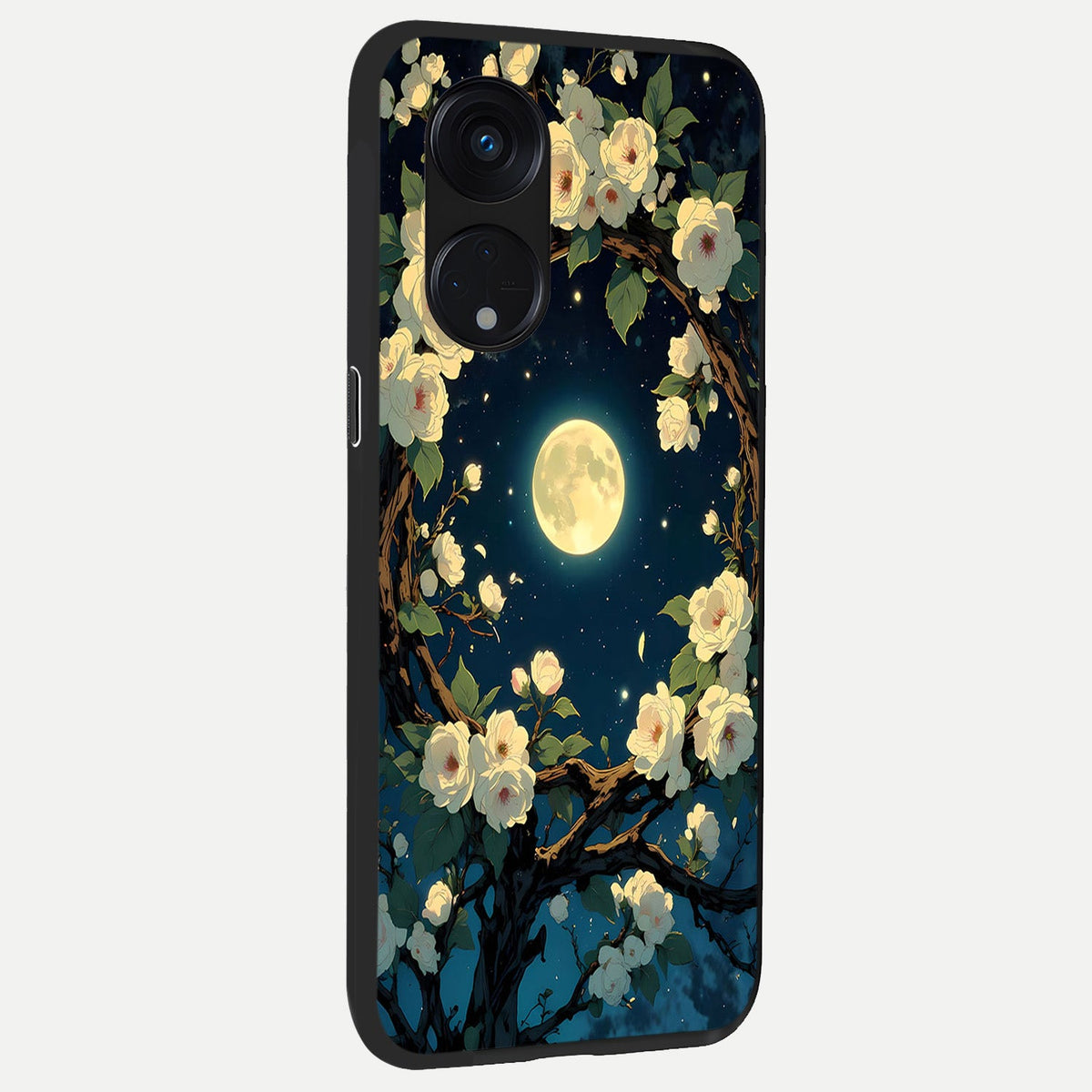  Celestial Moon And Flower back cover For Oppo Reno 8T 5G slim fit glass case with vibrant aesthetic design