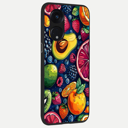  Cute Fruits Art back cover For Oppo Reno 8T 5G slim fit glass case with vibrant aesthetic design