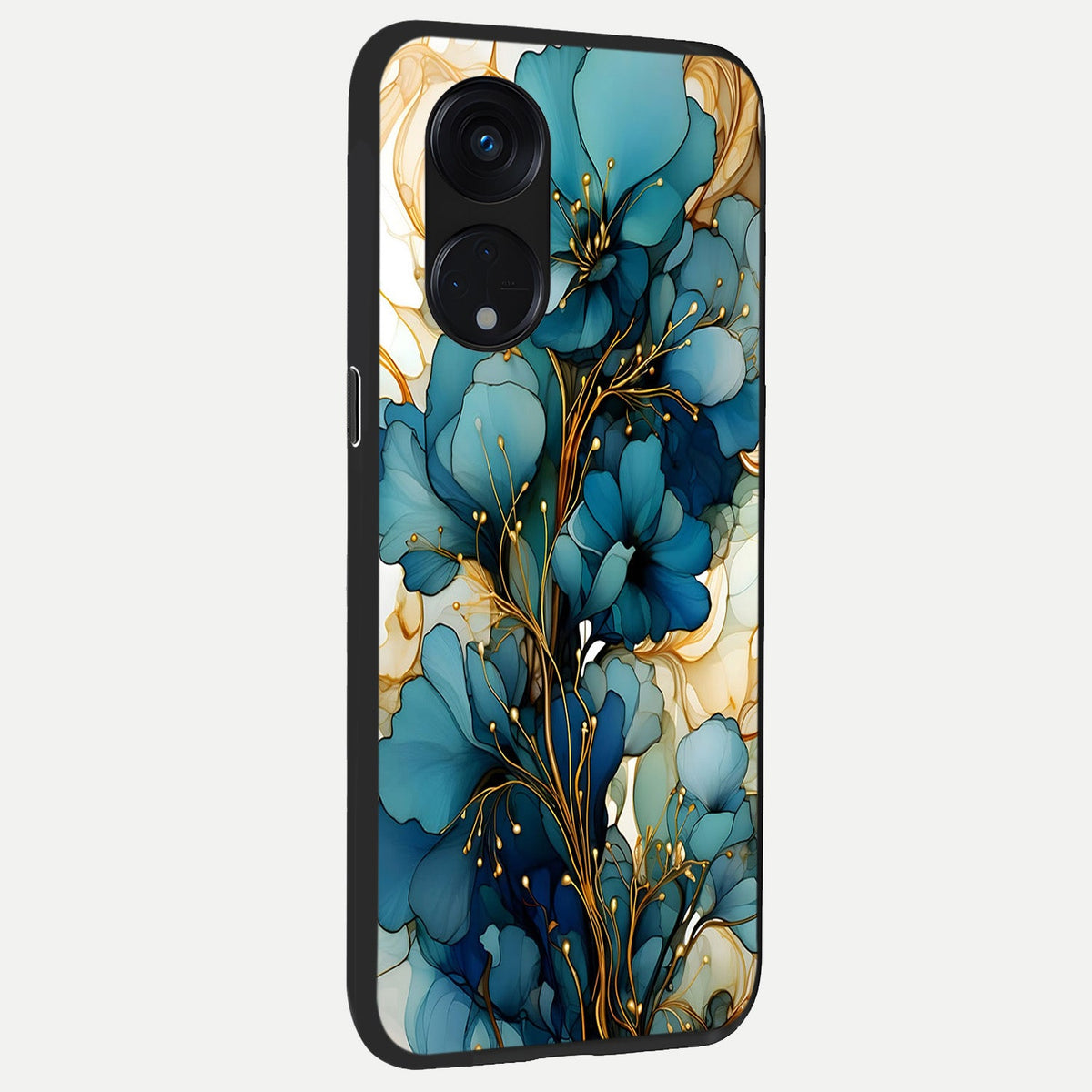  Golden Bloom Symphony back cover For Oppo Reno 8T 5G slim fit glass case with vibrant aesthetic design