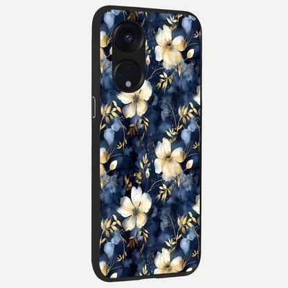  Golden Midnight Bloom back cover For Oppo Reno 8T 5G slim fit glass case with vibrant aesthetic design