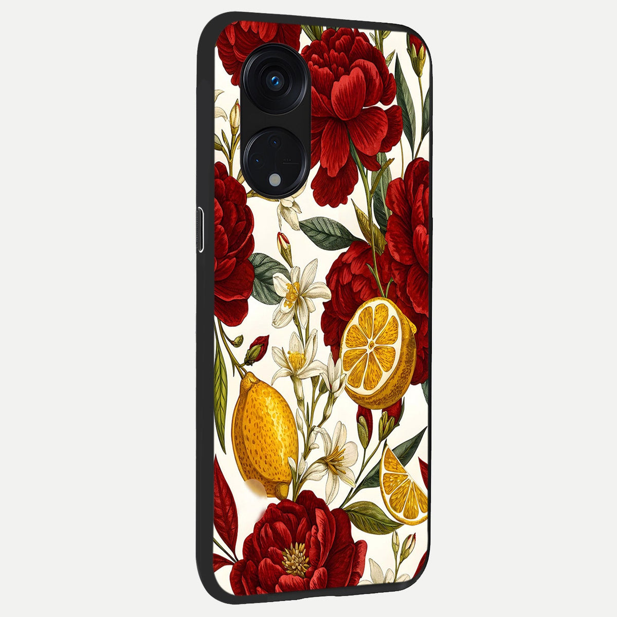  Lemon Rose Charm back cover For Oppo Reno 8T 5G slim fit glass case with vibrant aesthetic design