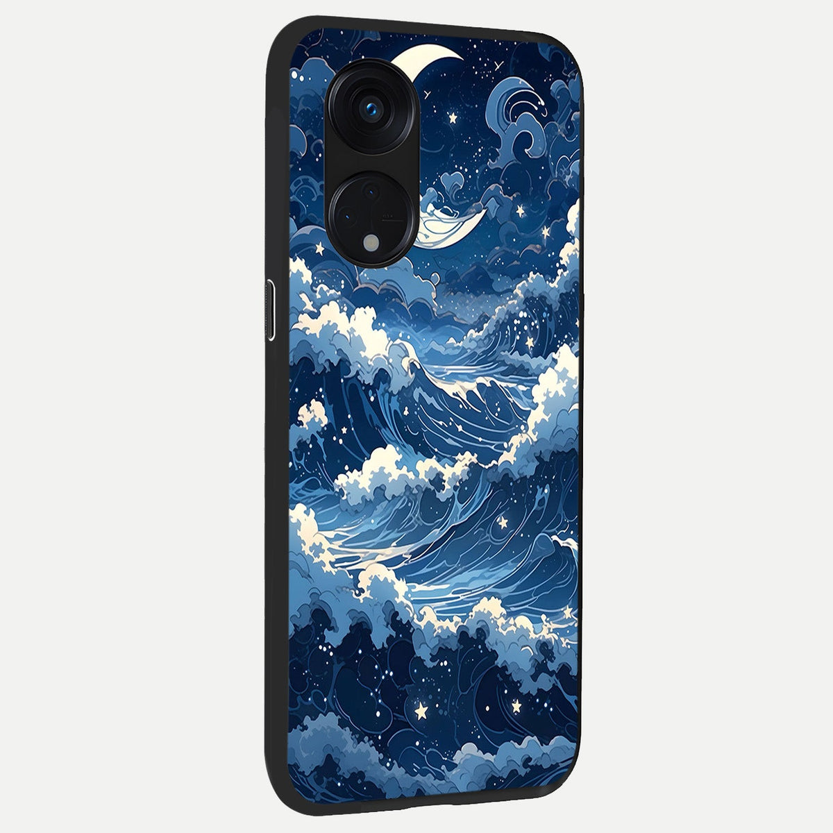  Ocean Moon Waves back cover For Oppo Reno 8T 5G slim fit glass case with vibrant aesthetic design