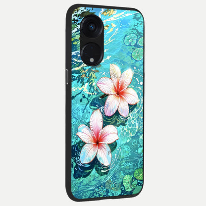  Pink Flowers in Water back cover For Oppo Reno 8T 5G slim fit glass case with vibrant aesthetic design