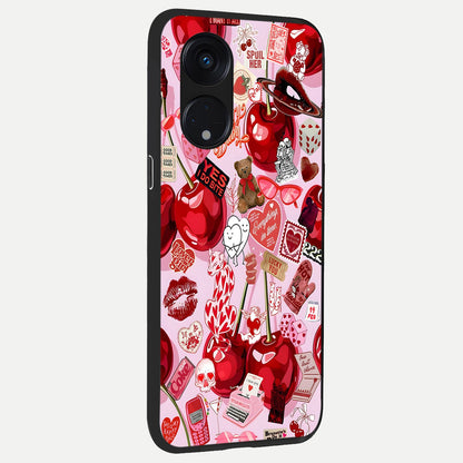  Sweet Cherry Chaos back cover For Oppo Reno 8T 5G slim fit glass case with vibrant aesthetic design