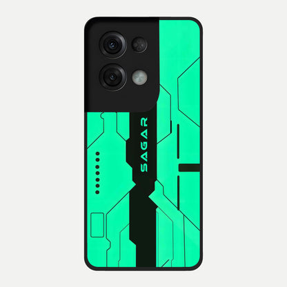  Aqua Tech CYBERPUNK Custom Name Glass Case For Oppo Reno 8 Pro back cover – full design glossy printed glass finish