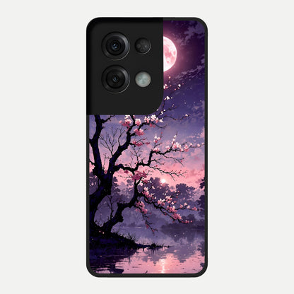  Blossom Pink Moon Glass Case For Oppo Reno 8 Pro back cover – full design glossy printed glass finish