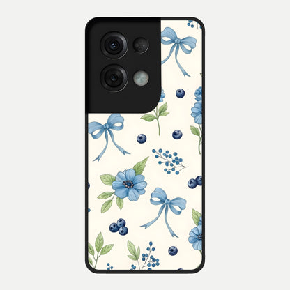 Blue Flower And Bow Glass Case For Oppo Reno 8 Pro back cover – full design glossy printed glass finish